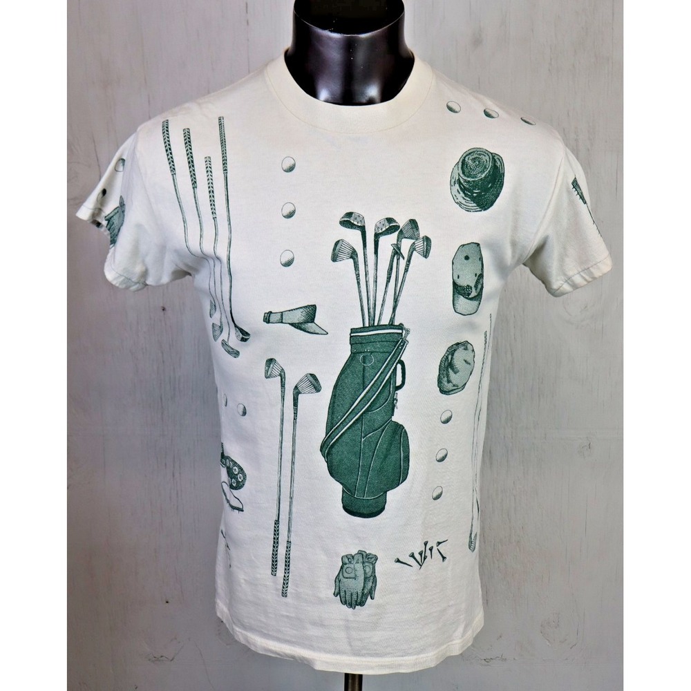 Vintage 1994 Relevant Products Golf Theme All Over Print T Shirt Size L USA Mad